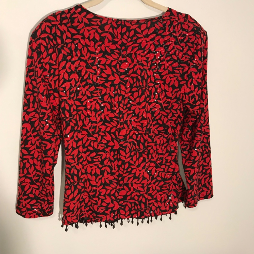 Beautiful MSK Red & Black Wrap-Style Blouse M - Picture 3 of 9